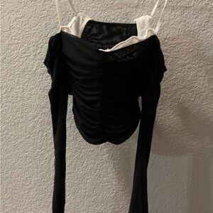 White Fox Boutique Black and White Ruched Bodysuit